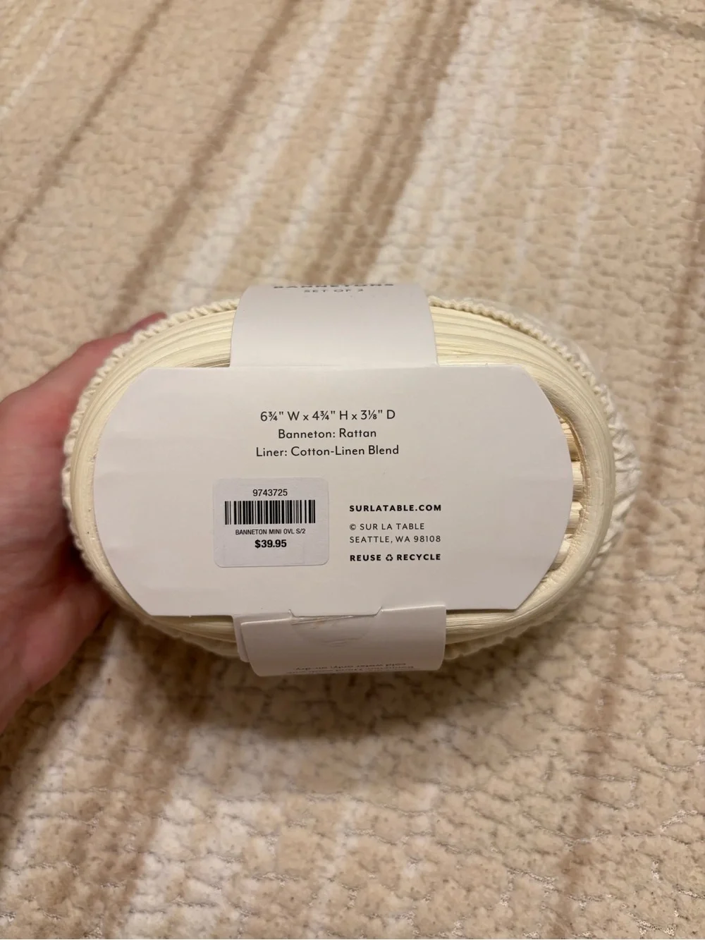 Sur La Table Cream Mini Oval Banneton Proofing Basket Set, 2-Pack